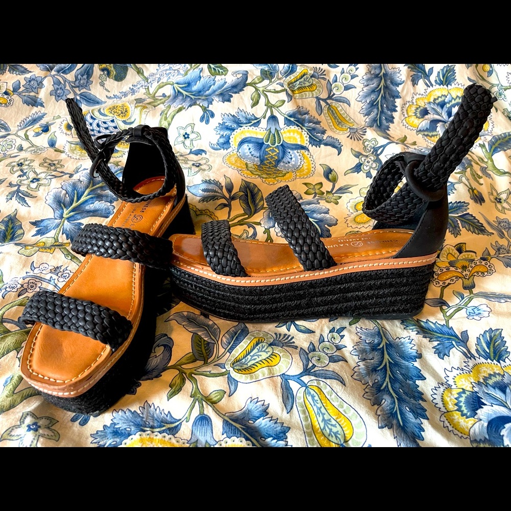 Chinese Laundry Black Braided Platform Sandals